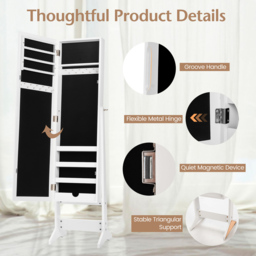 Costway White Mirrored Jewellery Armoire - Size: 122 x 41cm - Wilko - thumbnail 6