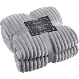 Velosso Grey Plain Corduroy Throw 150 x 200cm - Size: 150 x 200 x 1cm - Wilko - thumbnail 1