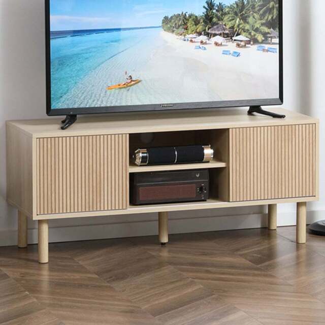 HOMCOM 2 Door 2 Shelf Natural TV Unit - Size: 49 x 40 x 115cm - Brown - Wilko - image 1