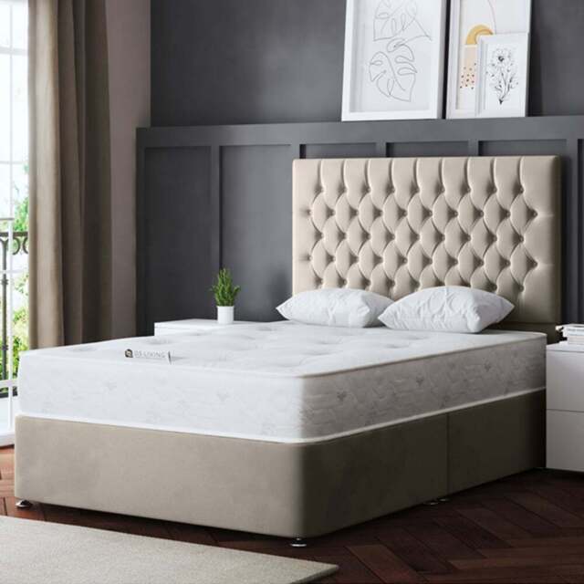 DS Living Seraphine Small Double Beige Upholstered Panel Divan Bed with 2 Drawer - Cream - Wilko - image 1