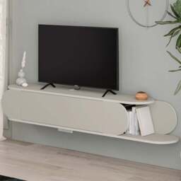 FWStyle Tone Single Door 2 Shelf Sandstone Wall Mounted TV Unit - Size: 30 x 180 x 29.6cm - Cream - Wilko