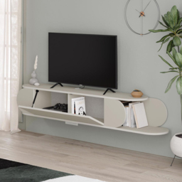 FWStyle Tone Single Door 2 Shelf Sandstone Wall Mounted TV Unit - Size: 30 x 180 x 29.6cm - Cream - Wilko - thumbnail 4