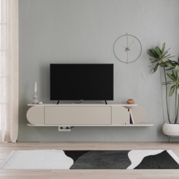 FWStyle Tone Single Door 2 Shelf Sandstone Wall Mounted TV Unit - Size: 30 x 180 x 29.6cm - Cream - Wilko - thumbnail 5