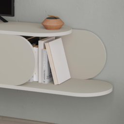 FWStyle Tone Single Door 2 Shelf Sandstone Wall Mounted TV Unit - Size: 30 x 180 x 29.6cm - Cream - Wilko - thumbnail 6