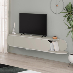 FWStyle Tone Single Door 2 Shelf Sandstone Wall Mounted TV Unit - Size: 30 x 180 x 29.6cm - Cream - Wilko - thumbnail 7