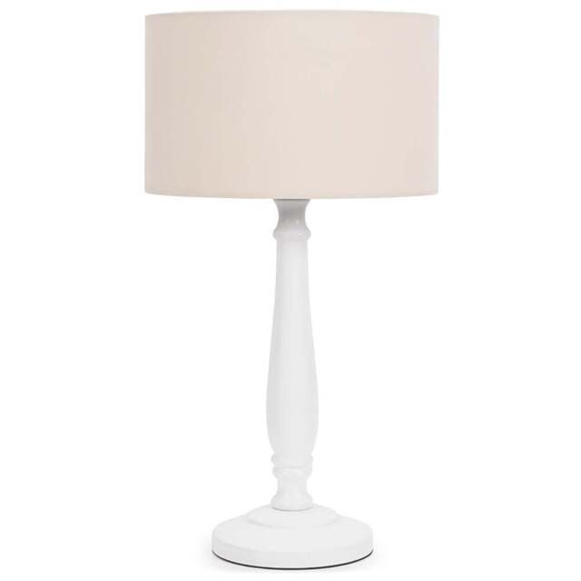 ValueLights Victoria Cream Fabric Drum Shade White Wood Traditional LED Table Lamp - Size: 45.5 x 25.5 x 25.5cm - Wilko - image 1