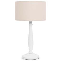 ValueLights Victoria Cream Fabric Drum Shade White Wood Traditional LED Table Lamp - Size: 45.5 x 25.5 x 25.5cm - Wilko