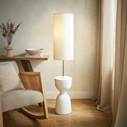 ValueLights Esme Linen Tall Lamp Shade Ceramic Table Base Midi LED Floor Lamp - Size: 143 x 29 x 29cm - Cream - Wilko - thumbnail 3