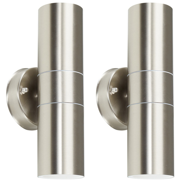 ValueLights Set of 2 Silver Warm White Bulb Wall Up-Down Outdoor Light - Size: 22 x 8.5 x 9.3cm - Wilko - image 1