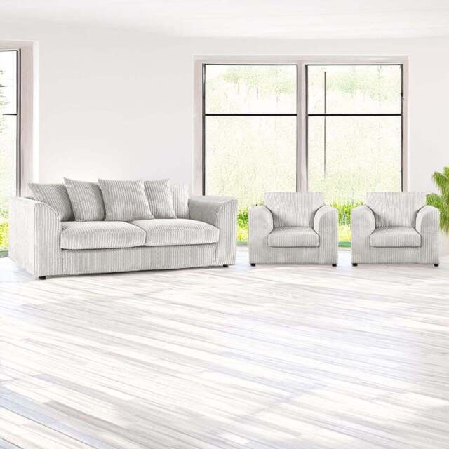Luxor 5 Seater Silver Jumbo Cord Scatter Back Sofa Suite - Wilko - image 1