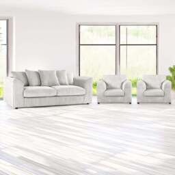 Luxor 5 Seater Silver Jumbo Cord Scatter Back Sofa Suite - Wilko - thumbnail 1