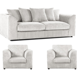 Luxor 5 Seater Silver Jumbo Cord Scatter Back Sofa Suite - Wilko - thumbnail 3