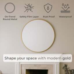 Neo Gold Metal Frame Anti-Rust Wall Mounted Round Mirror 70cm - Size: 70 x 70 x 2cm - Wilko - thumbnail 5
