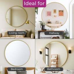 Neo Gold Metal Frame Anti-Rust Wall Mounted Round Mirror 70cm - Size: 70 x 70 x 2cm - Wilko - thumbnail 6