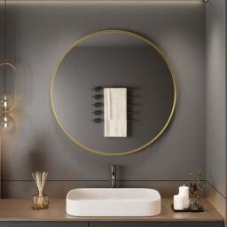 Neo Gold Metal Frame Anti-Rust Wall Mounted Round Mirror 70cm - Size: 70 x 70 x 2cm - Wilko - thumbnail 4