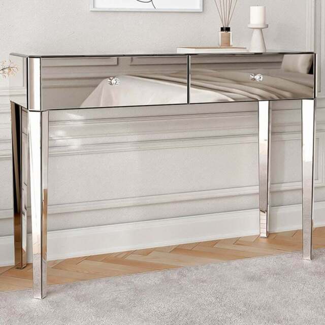 CARME Home Ivy 2 Drawer Mirrored Silver Dressing Table - Size: 31 x 52 x 123cm - Wilko - image 1