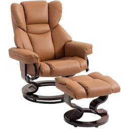 HOMCOM Brown PU Leather Manual Reclining Padded Armchair with Footstool - Size: Single - Wilko - thumbnail 3