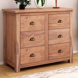 Cabinet Bits Padua 6 Drawer Brown Brass Cup Handle Chest of Drawers - Wilko