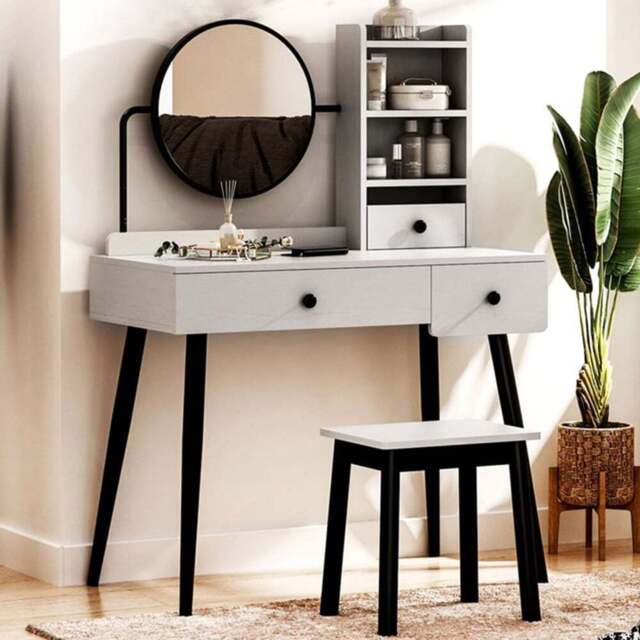 Portland Grey Dressing Table Set with Mirror - Size: 90 x 45 x 126cm - Wilko - image 1