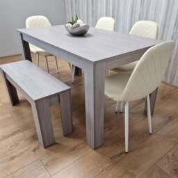 Kosy Koala 6 Seater Faux Leather Gem Pattern Dining Bench Set Grey and Cream - Multi - Portland - Wilko
