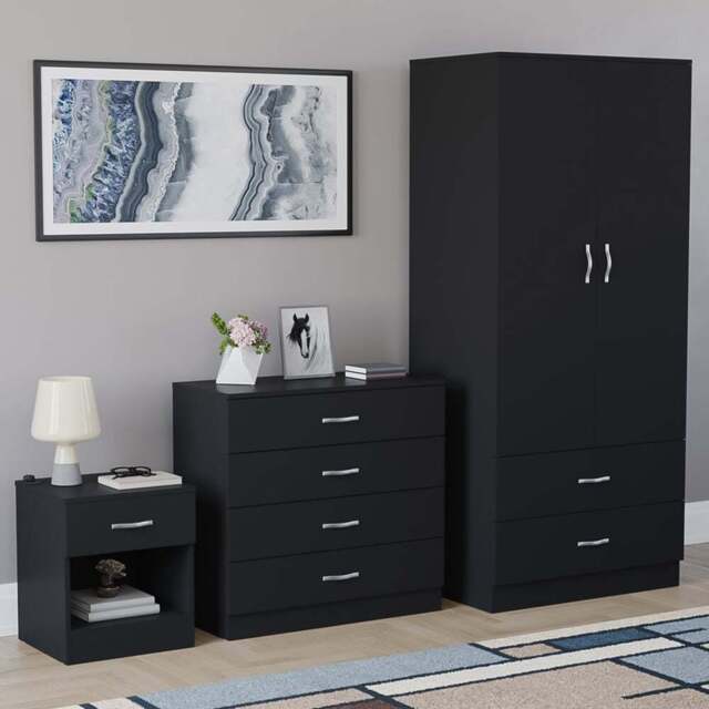 Vida Designs Riano Black 3 Piece Bedroom Furniture Set - Wilko - image 1