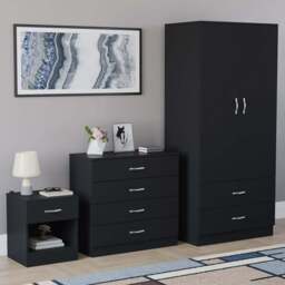 VIDA DESIGNS Riano Black 3 Piece Bedroom Furniture Set - Wilko