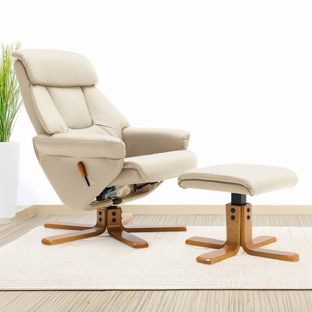Living and Home Beige Linen Duck Foot Base Swivel Recliner with Ottoman - Size: Single - Cream - Wilko - image 1