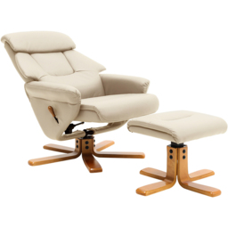 Living and Home Beige Linen Duck Foot Base Swivel Recliner with Ottoman - Size: Single - Cream - Wilko - thumbnail 3