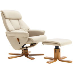 Living and Home Beige Linen Duck Foot Base Swivel Recliner with Ottoman - Size: Single - Cream - Wilko - thumbnail 4