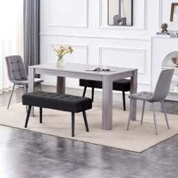 Portland 4 Seater Velvet Wooden Dining Table with Bench Grey - Multi - Wilko
