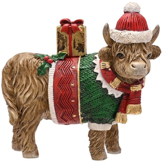 The Seasonal Gift Co. Standing Highland Cow Christmas Figurine - Size: 11 x 11 x 5cm - Brown - Wilko - image 1