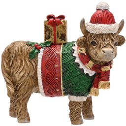 The Seasonal Gift Co. Standing Highland Cow Christmas Figurine - Size: 11 x 11 x 5cm - Brown - Wilko