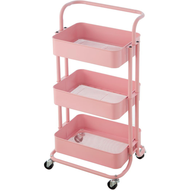 House of Home 3 Tier Pink Storage Cart with Wheels - Size: 84.5 x 41.7 x 33.2cm - Wilko - image 1