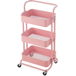 House of Home 3 Tier Pink Storage Cart with Wheels - Size: 84.5 x 41.7 x 33.2cm - Wilko