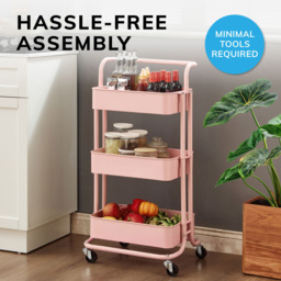 House of Home 3 Tier Pink Storage Cart with Wheels - Size: 84.5 x 41.7 x 33.2cm - Wilko - thumbnail 4