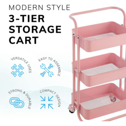 House of Home 3 Tier Pink Storage Cart with Wheels - Size: 84.5 x 41.7 x 33.2cm - Wilko - thumbnail 6