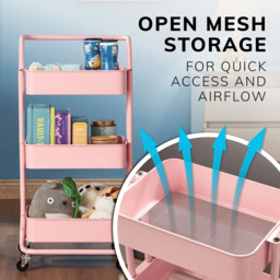 House of Home 3 Tier Pink Storage Cart with Wheels - Size: 84.5 x 41.7 x 33.2cm - Wilko - thumbnail 5