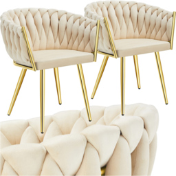 tectake Astano Set of 2 Sand and Gold Velvet Padded Knot Design Dining Chair - Yellow - Wilko - thumbnail 3