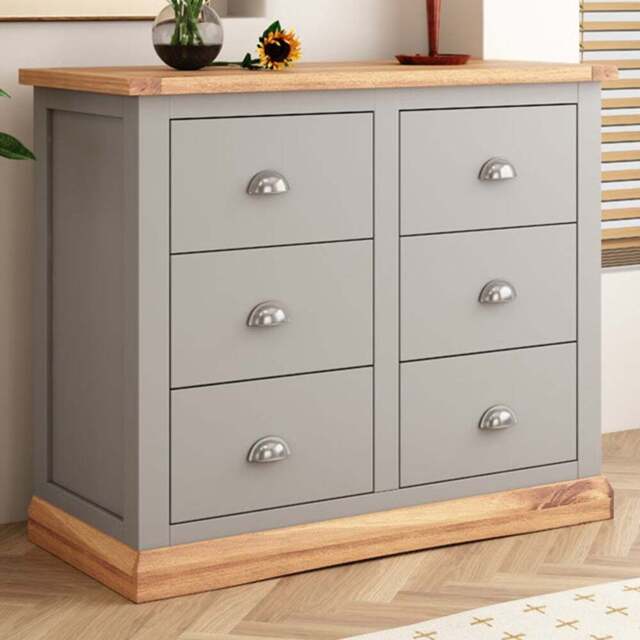 Cabinet Bits Bomporto 6 Drawer Grey Chrome Cup Handle Chest of Drawers - Wilko - image 1