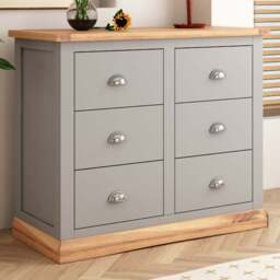 Cabinet Bits Bomporto 6 Drawer Grey Chrome Cup Handle Chest of Drawers - Wilko