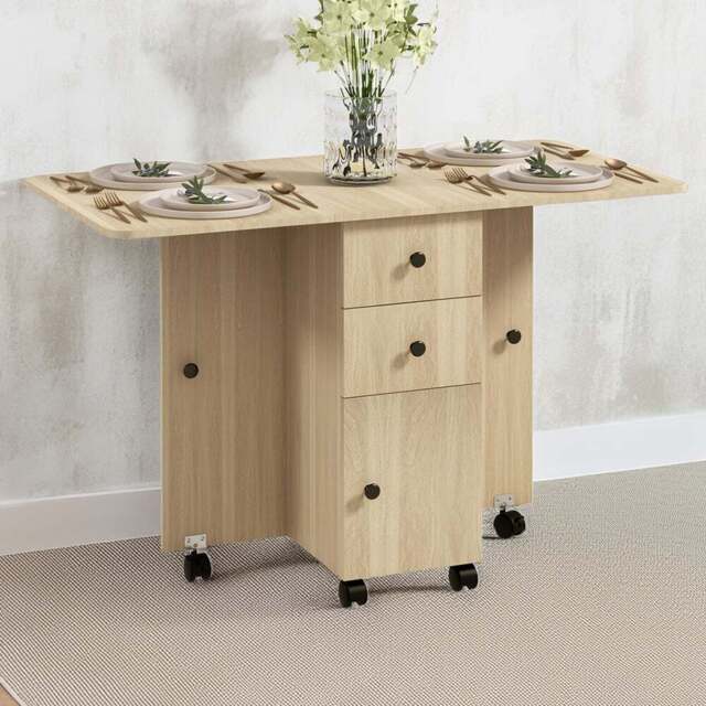 HOMCOM 6 Seater Natural Wood Drop Leaf Dining Table - Yellow - Wilko - image 1