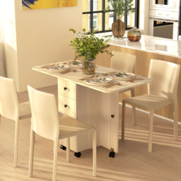 HOMCOM 6 Seater Natural Wood Drop Leaf Dining Table - Yellow - Wilko - thumbnail 6