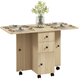 HOMCOM 6 Seater Natural Wood Drop Leaf Dining Table - Yellow - Wilko - thumbnail 3