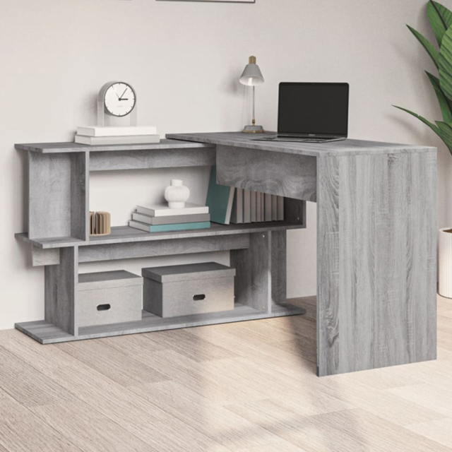 vidaXL 2 Shelf L-Shaped Modern Corner Desk Grey Sonoma - Size: 76 x 200 x 50cm - Wilko - image 1
