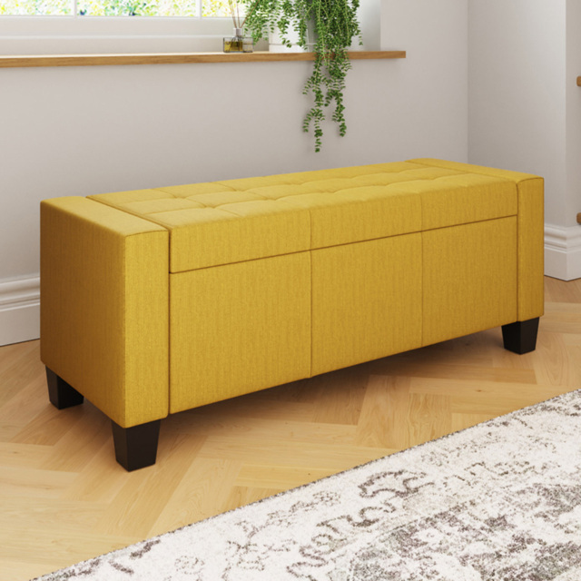 GFW Verona Mustard Ottoman Storage Bench - Size: 39 x 104 x 39cm - Yellow - Wilko - image 1