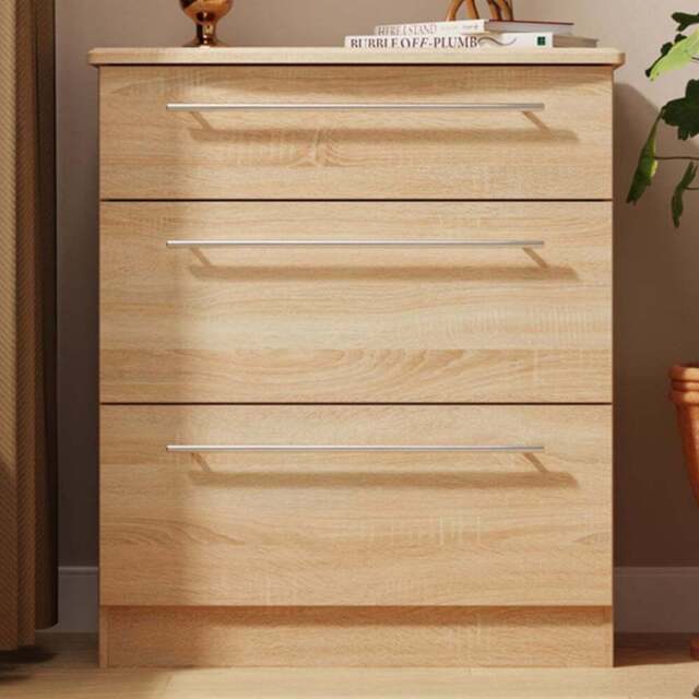 Crowndale Sherwood 3 Drawer Bardolino Oak Deep Chest of Drawers - Brown - Wilko - image 1