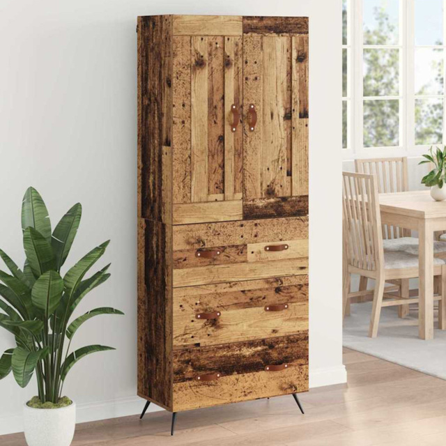 vidaXL 2 Door 3 Drawer Old Wood Slim Highboard with Metal Legs - Size: 180 x 69.5 x 34cm - Brown - Wilko - image 1