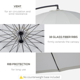 Outsunny Off White Crank Handle Cantilever Banana Parasol 3m - Cream - Wilko - thumbnail 7
