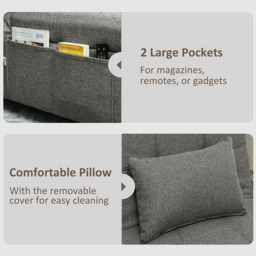 HOMCOM 4-in-1 Charcoal Grey Pull Out Sleeper Chair Bed with Pockets - Size: Single - Wilko - thumbnail 4