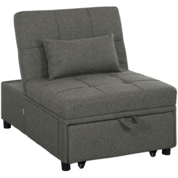 HOMCOM 4-in-1 Charcoal Grey Pull Out Sleeper Chair Bed with Pockets - Size: Single - Wilko - thumbnail 3